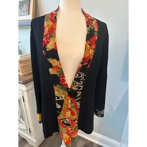 Soft Surroundings Black Floral Kimono Cardigan Open Front Boho Artsy Asian L/XL